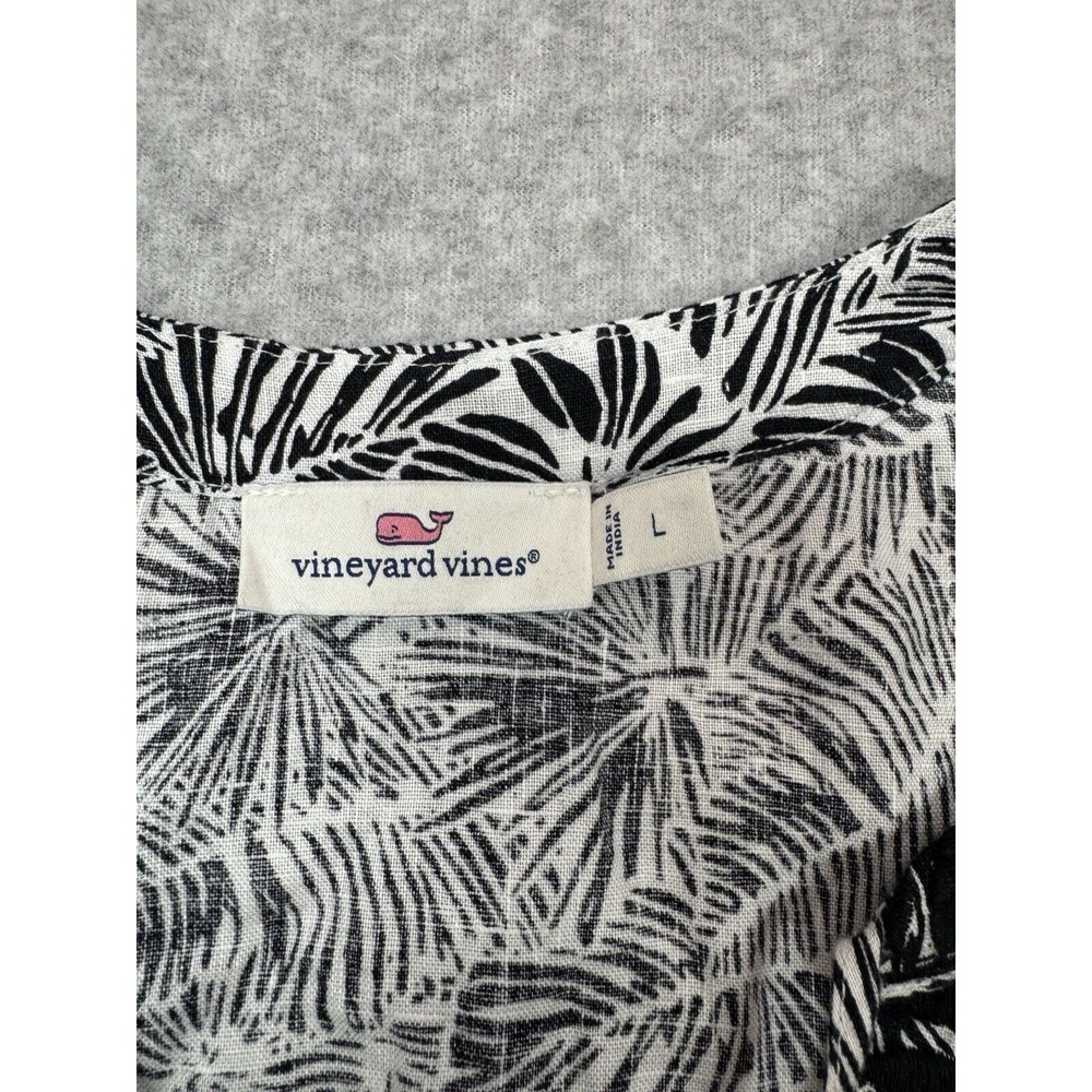 Vineyard Vines Dress Womens Large Gray Palm Leaves Linen Coastal Beach Boho - Picture 2 of 8